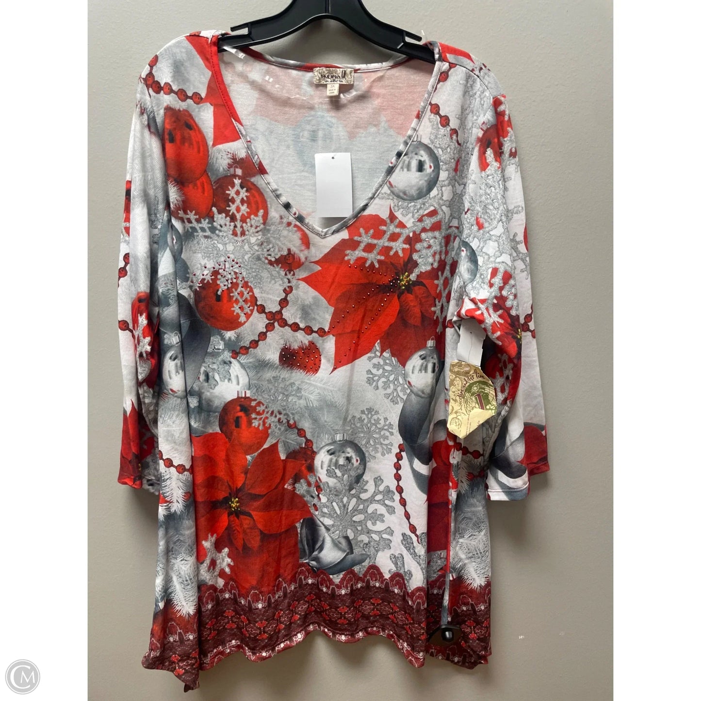 Top Long Sleeve By One World In Grey & Red, Size: 3x