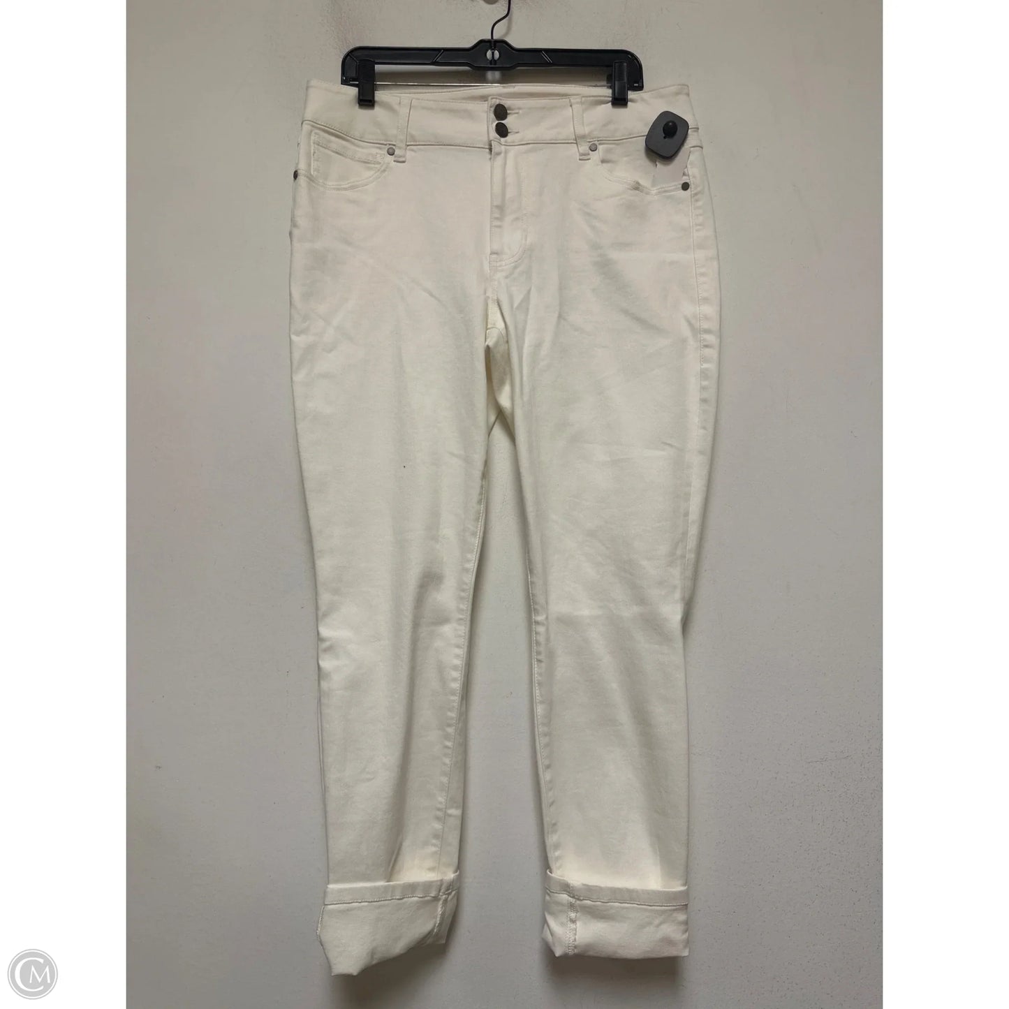 Jeans Skinny By Cabi In White Denim, Size: 14