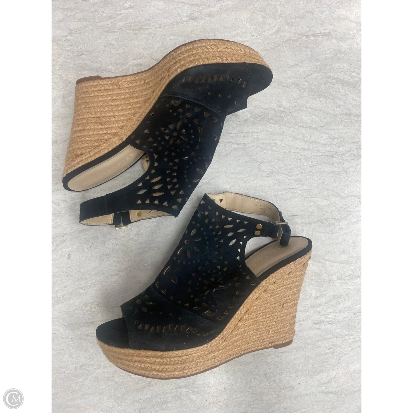 Sandals Heels Wedge By Marc Fisher In Black & Tan, Size: 8.5