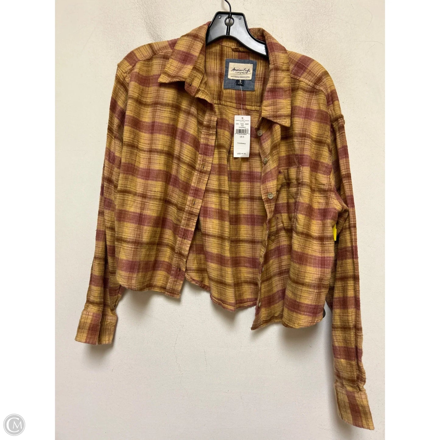 Top Long Sleeve By American Eagle In Plaid Pattern, Size: S