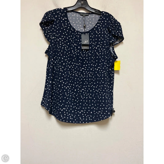 Top Short Sleeve By Adrianna Papell In Blue & White, Size: M