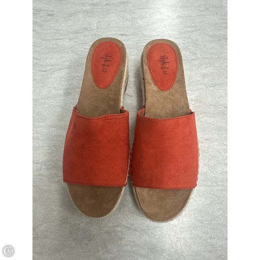 Sandals Heels Wedge By Style And Company In Brown & Orange, Size: 8