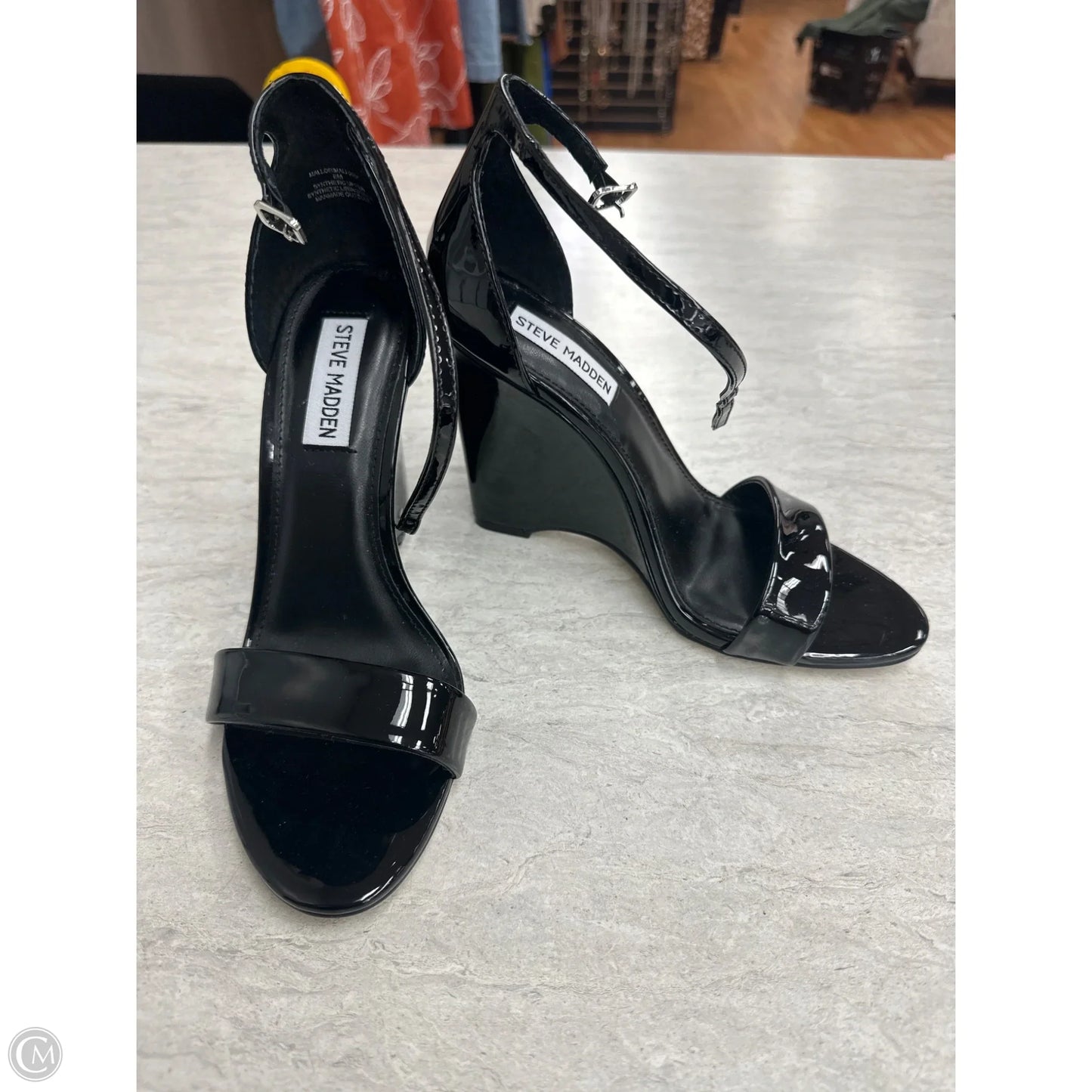 Sandals Heels Wedge By Steve Madden In Black, Size: 8
