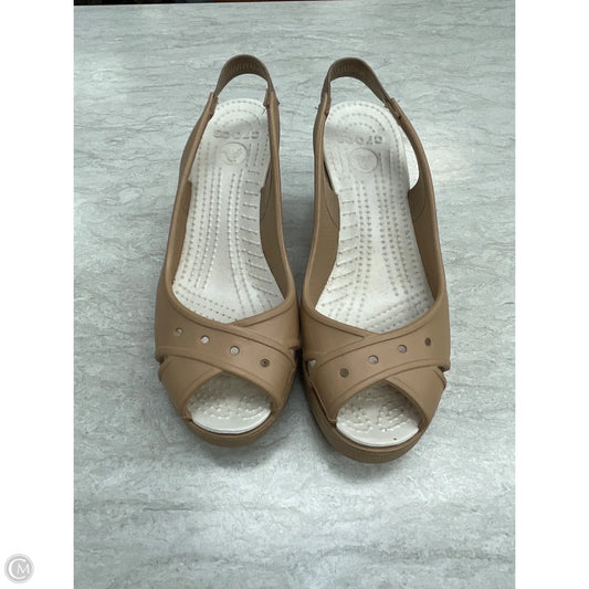 Sandals Heels Wedge By Crocs In Tan, Size: 6