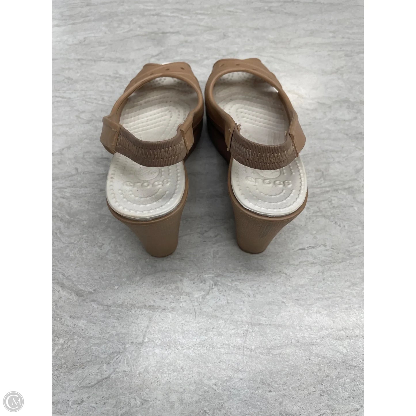 Sandals Heels Wedge By Crocs In Tan, Size: 6