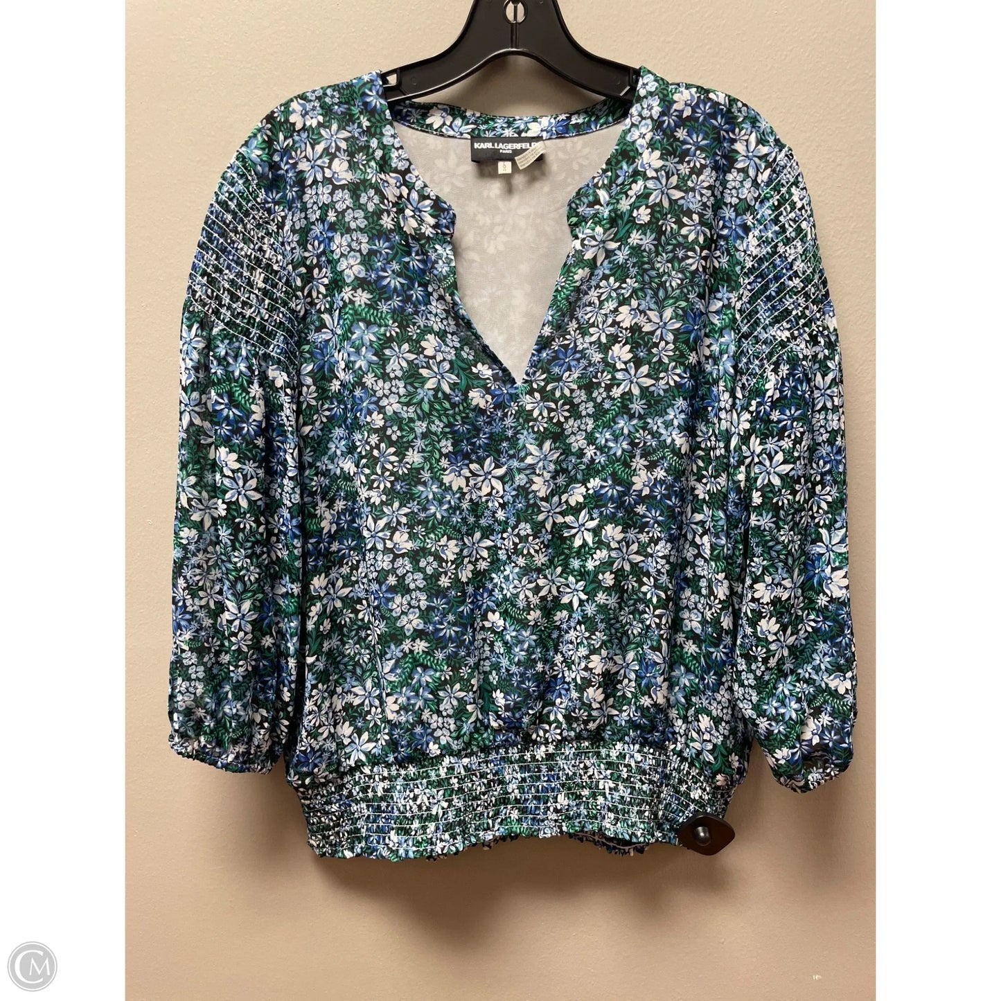 Top Long Sleeve Designer By Karl Lagerfeld In Floral Print, Size: L
