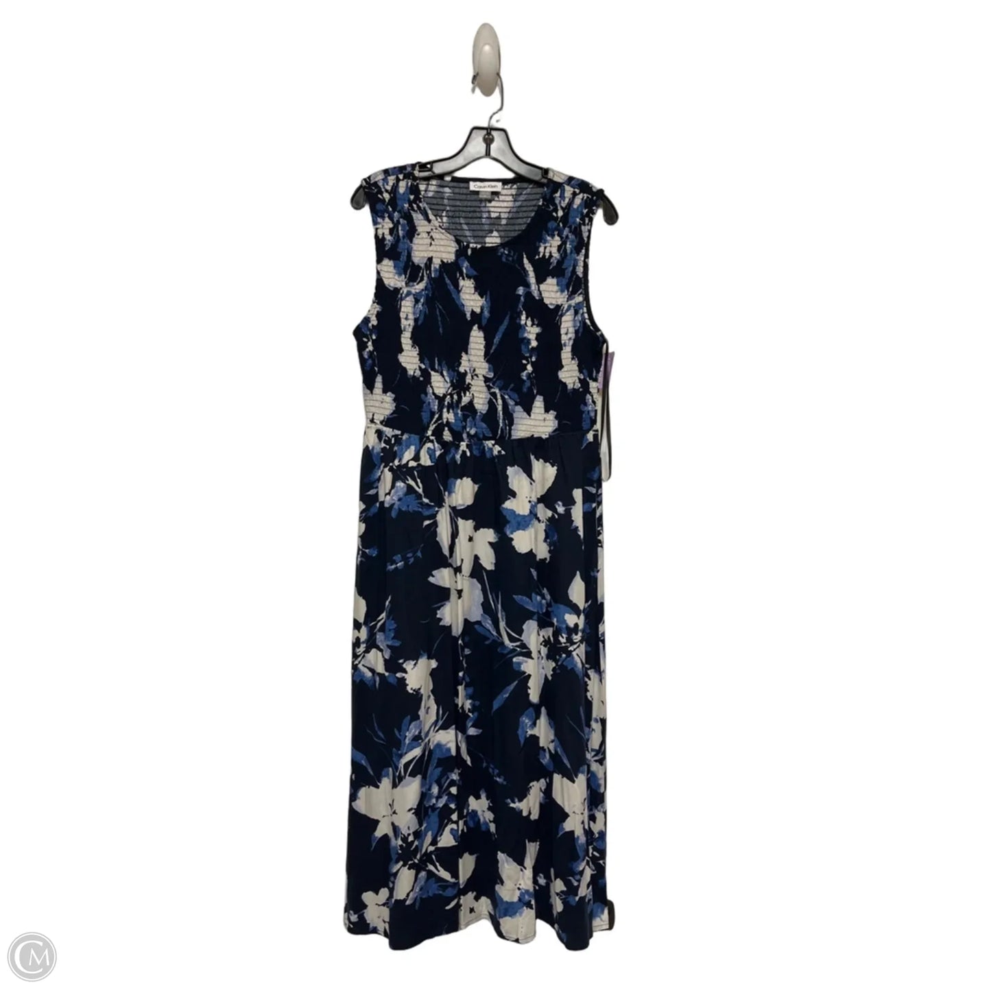 Dress Casual Maxi By Calvin Klein In Blue & White, Size: M