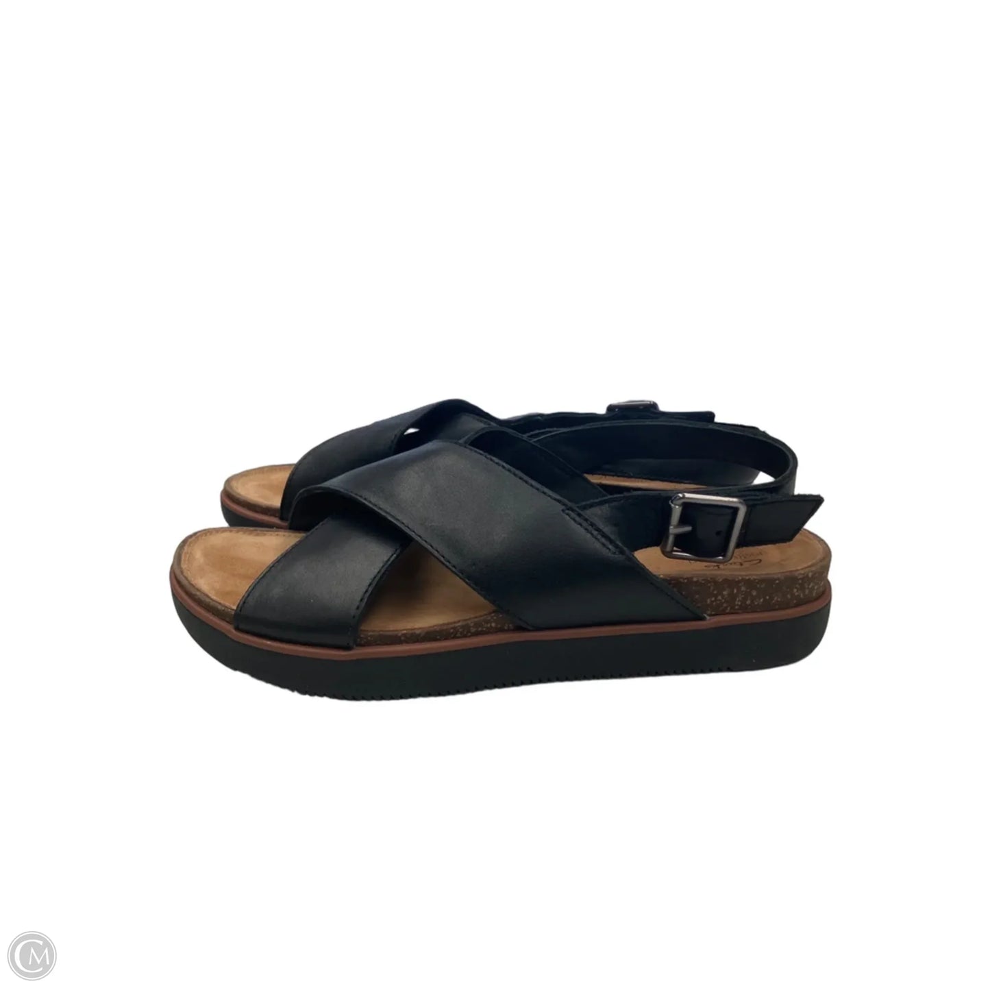 Sandals Flats By Clarks In Black & Tan, Size: 10.5