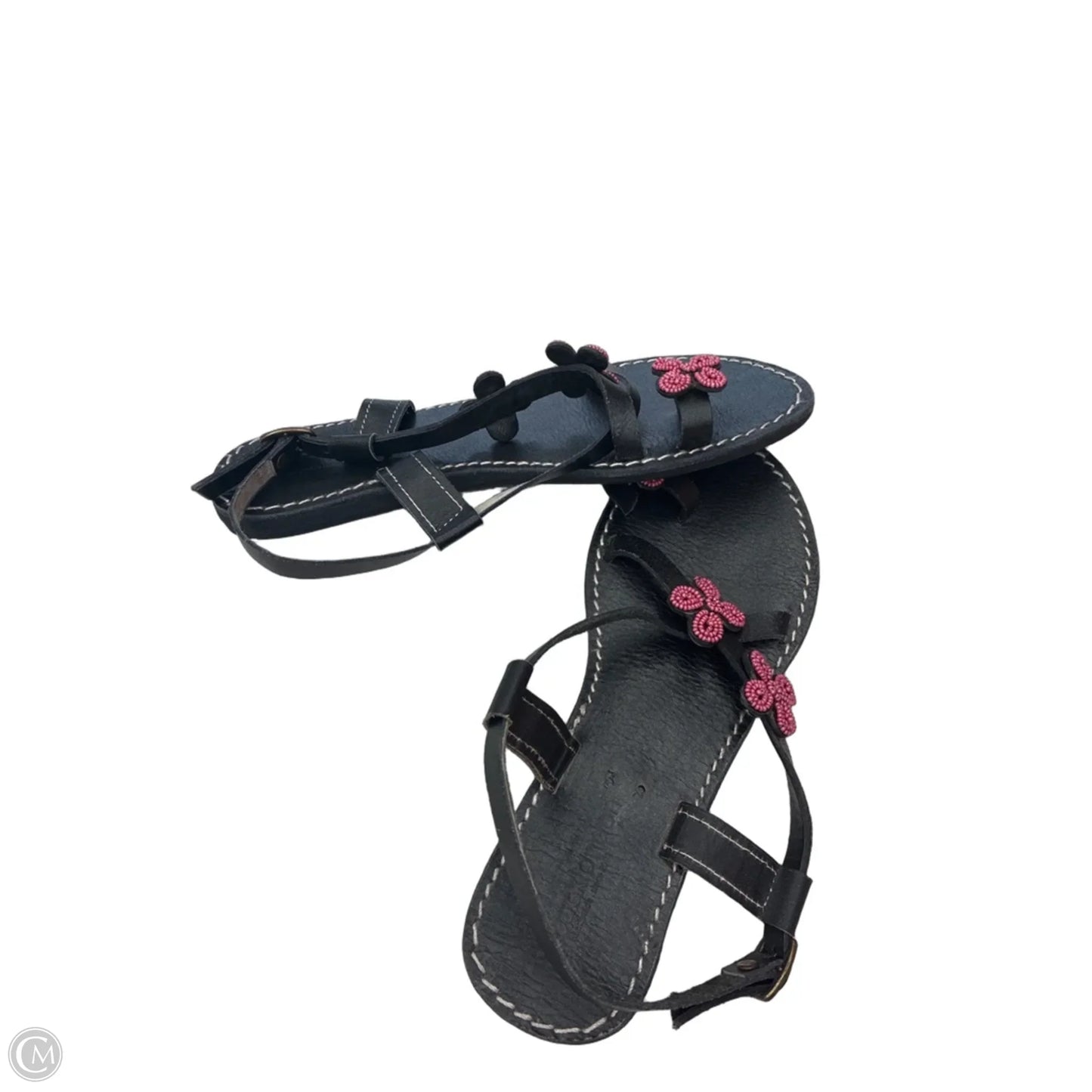 Sandals Flats By Clothes Mentor In Black & Pink, Size: 8