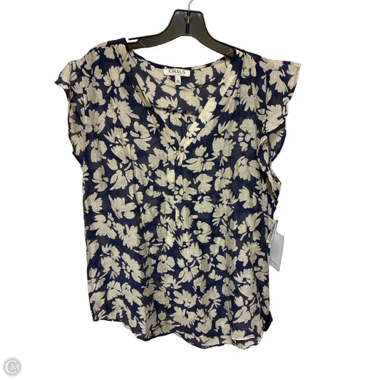 Top Short Sleeve By Chaus In Blue & White, Size: L