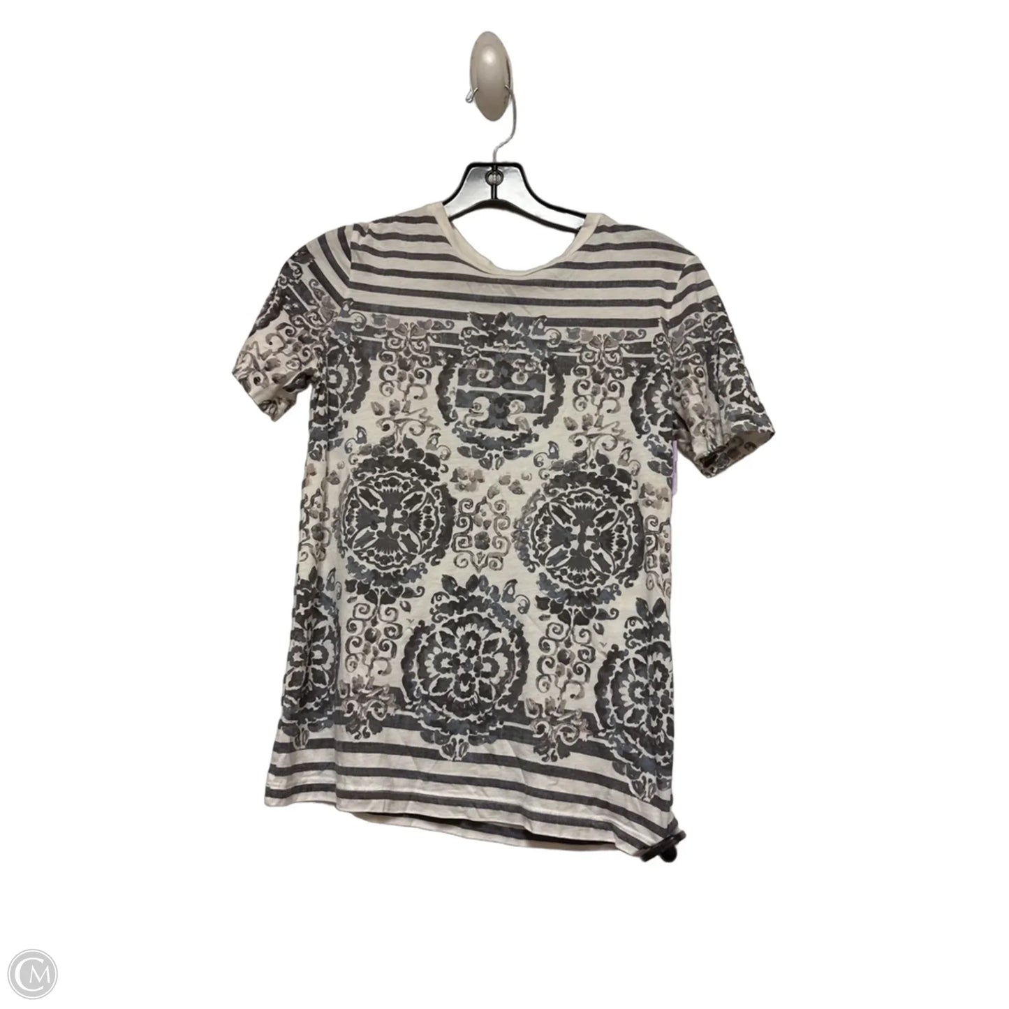 Top Short Sleeve Designer By Tory Burch In Grey & White, Size: Xxs