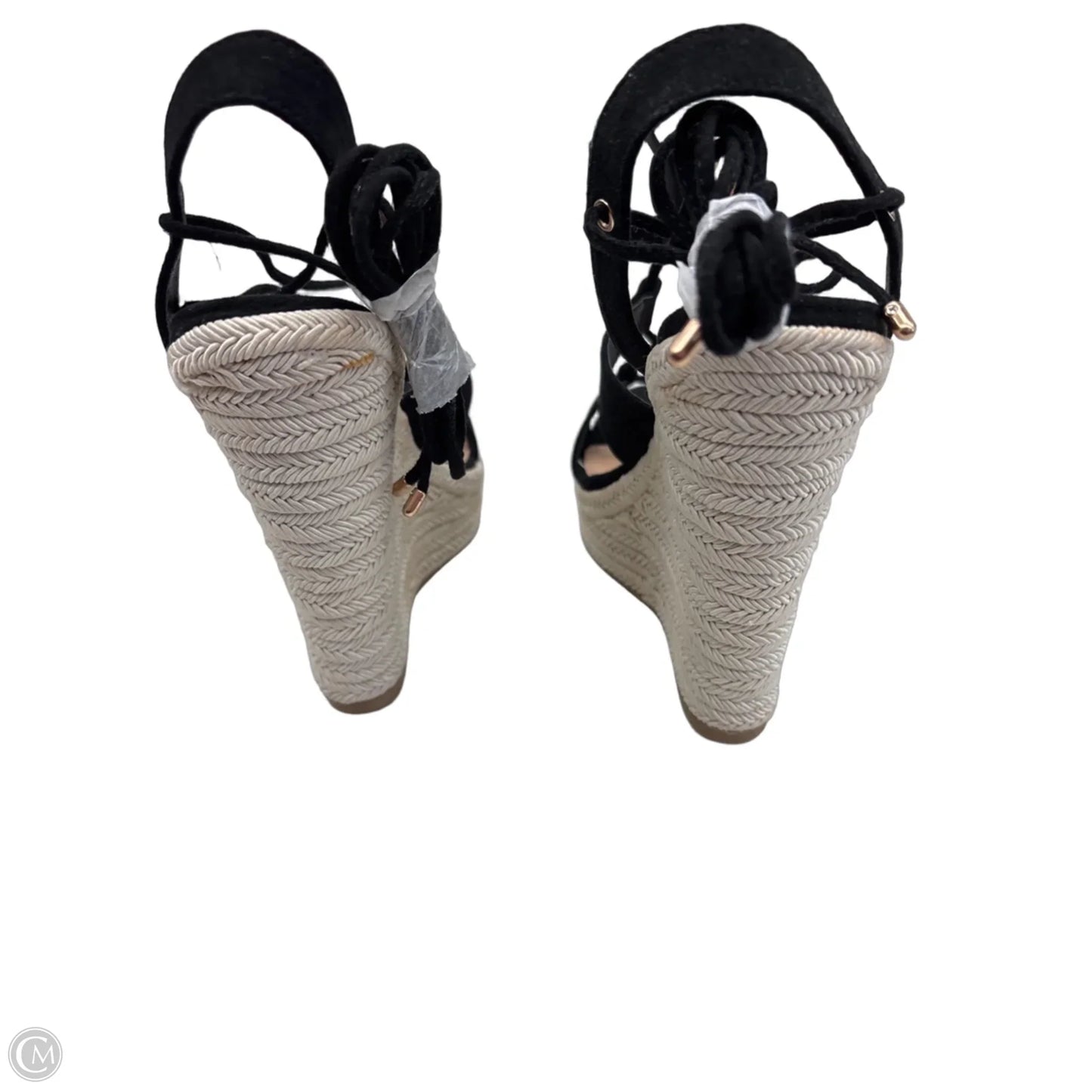 Sandals Heels Wedge By Just Fab In Black & Tan, Size: 6
