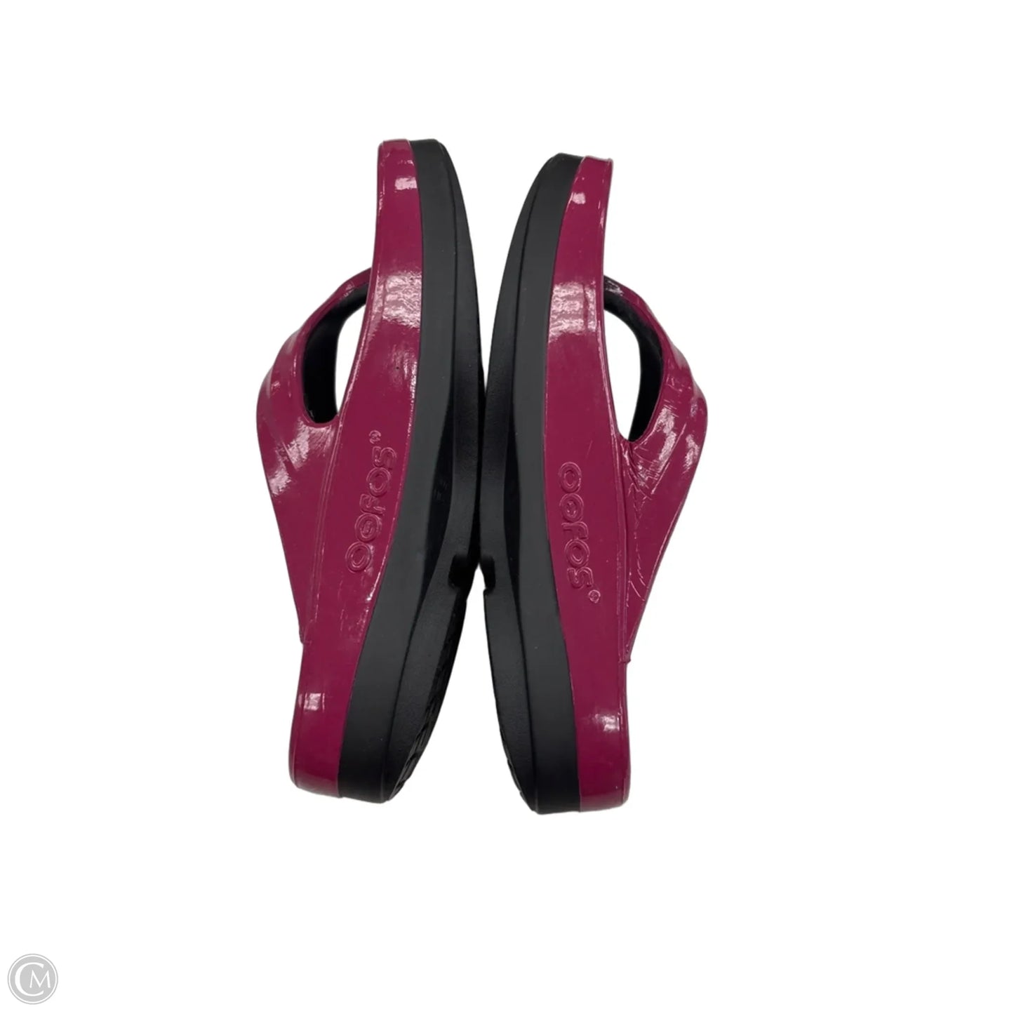 Sandals Flats By Oofos In Black & Pink, Size: 11