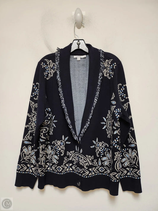 Sweater Cardigan By Chicos In Blue & White, Size: Xl