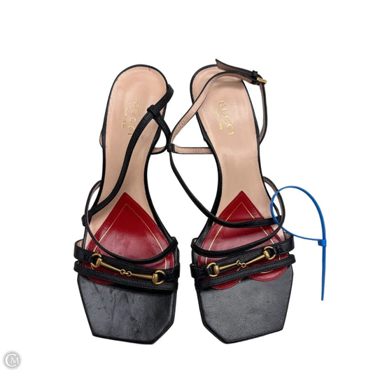 Shoes Luxury Designer By Gucci In Black & Red, Size: 6.5