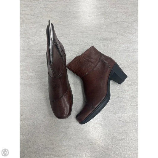 Boots Ankle Heels By Clarks In Brown, Size: 9