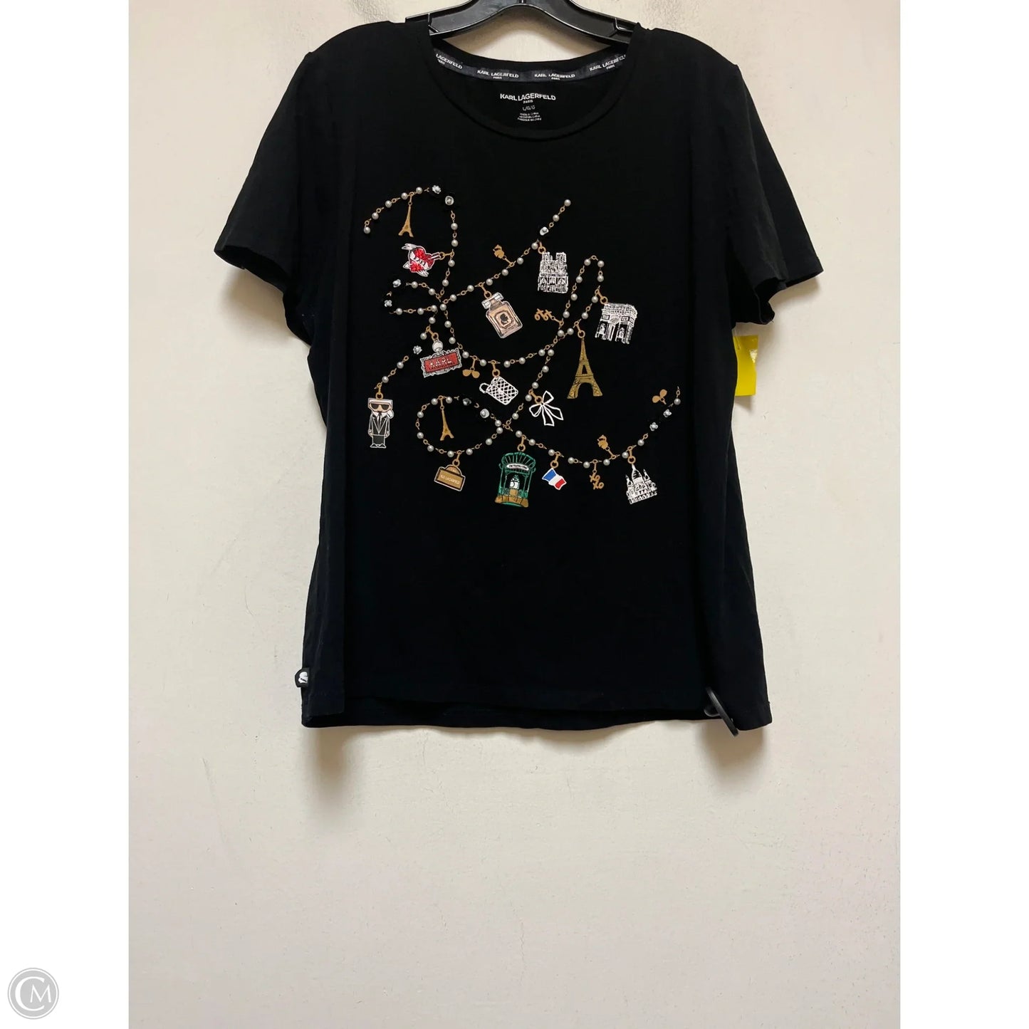 Top Short Sleeve Designer By Karl Lagerfeld In Black, Size: L
