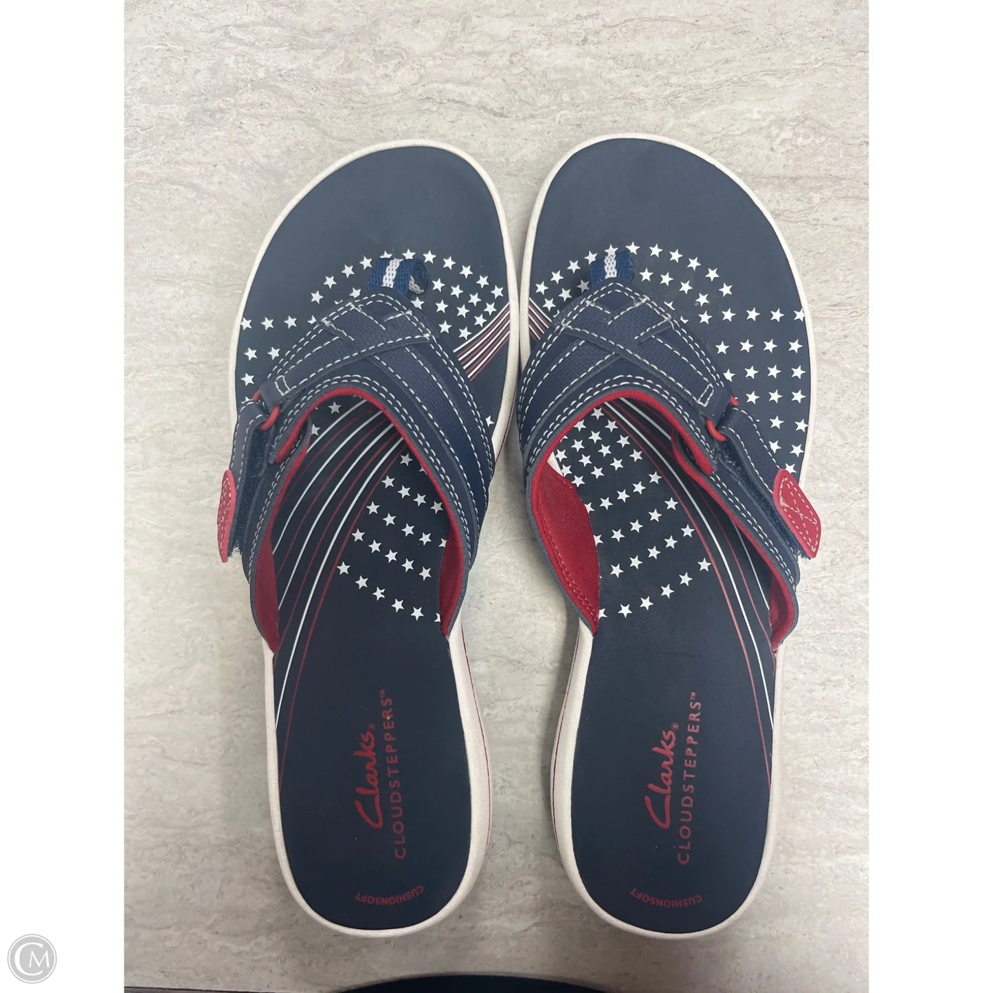 Sandals Flip Flops By Clarks In Blue Red & White, Size: 8