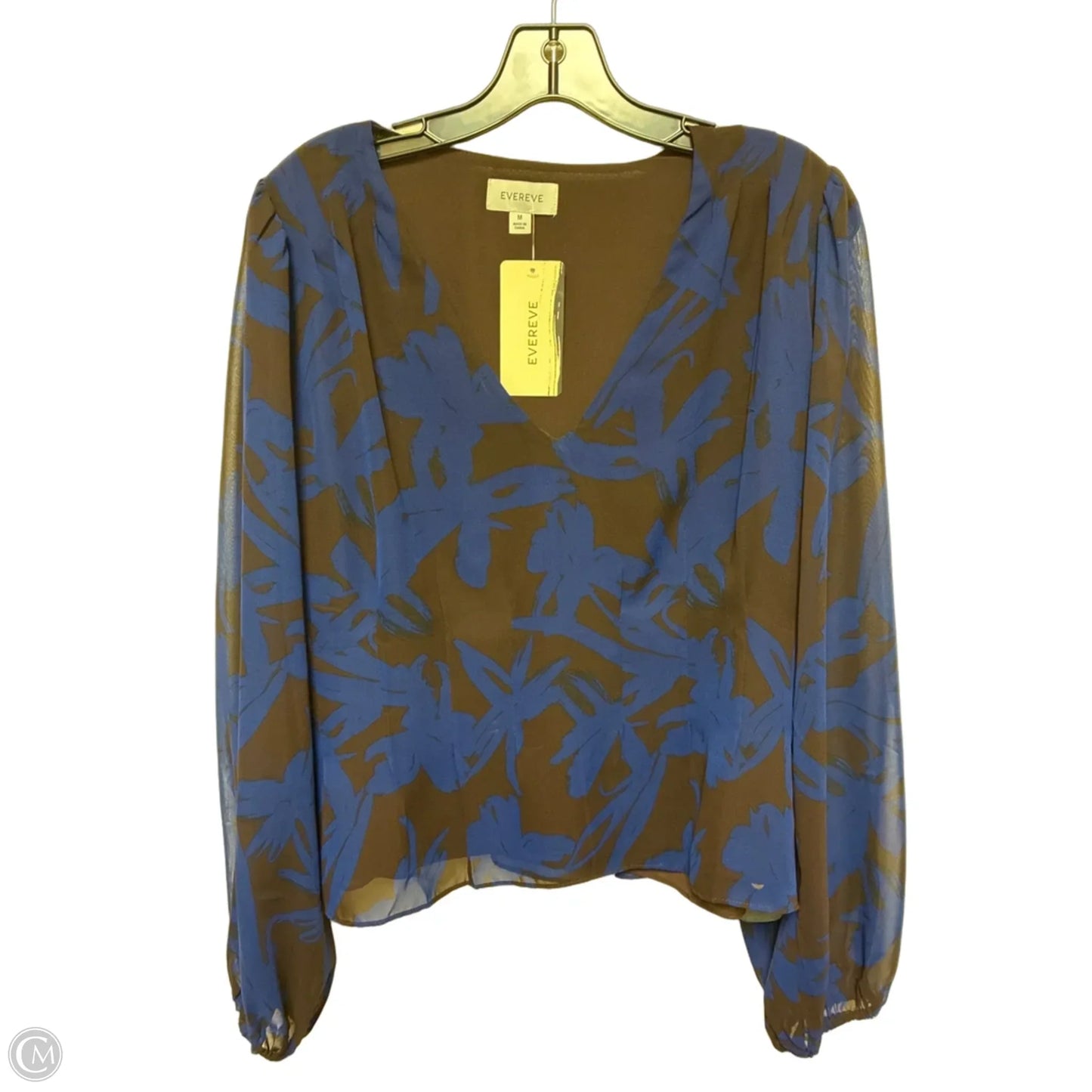 Top Long Sleeve By Evereve In Blue & Brown, Size: M