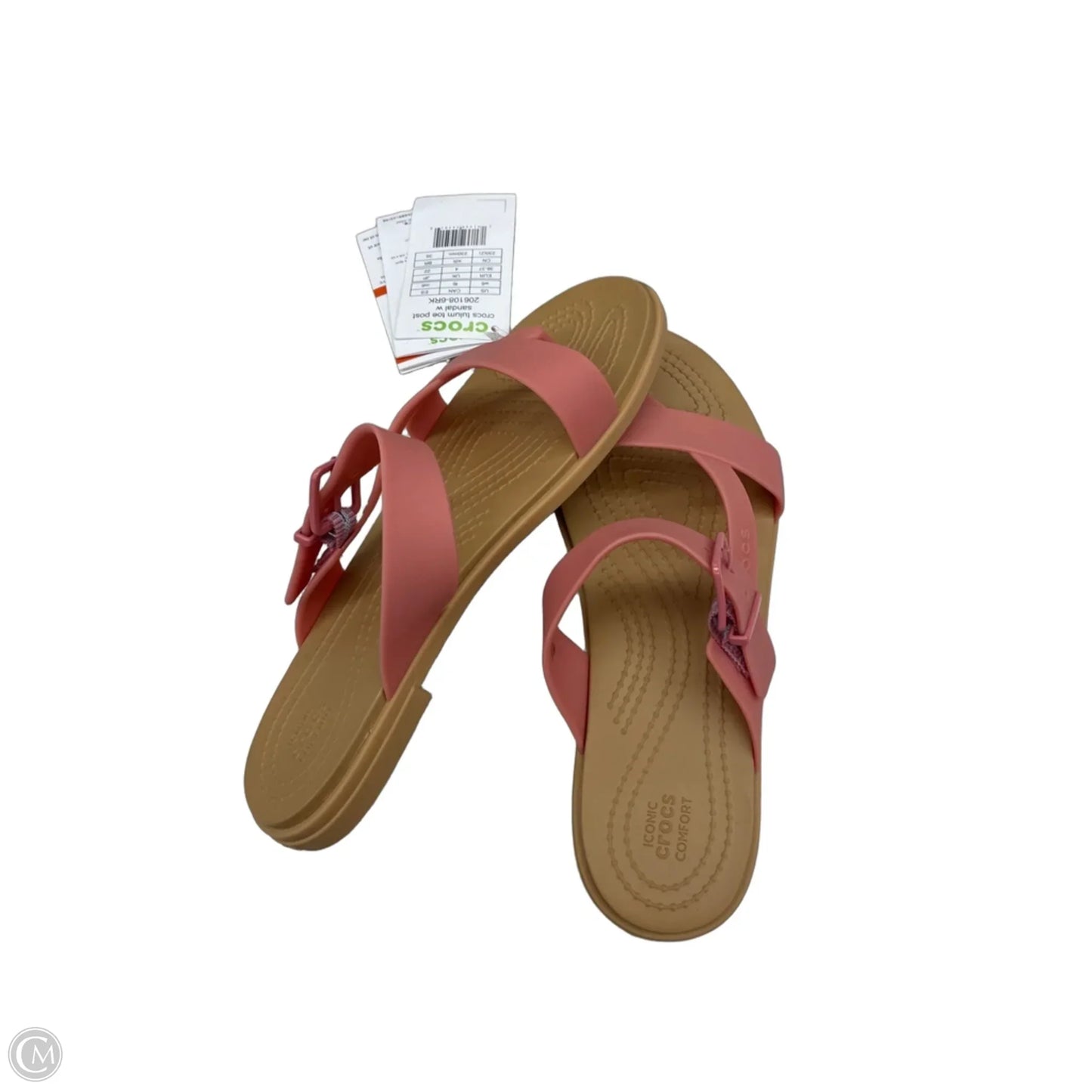 Sandals Flats By Crocs In Pink & Tan, Size: 6