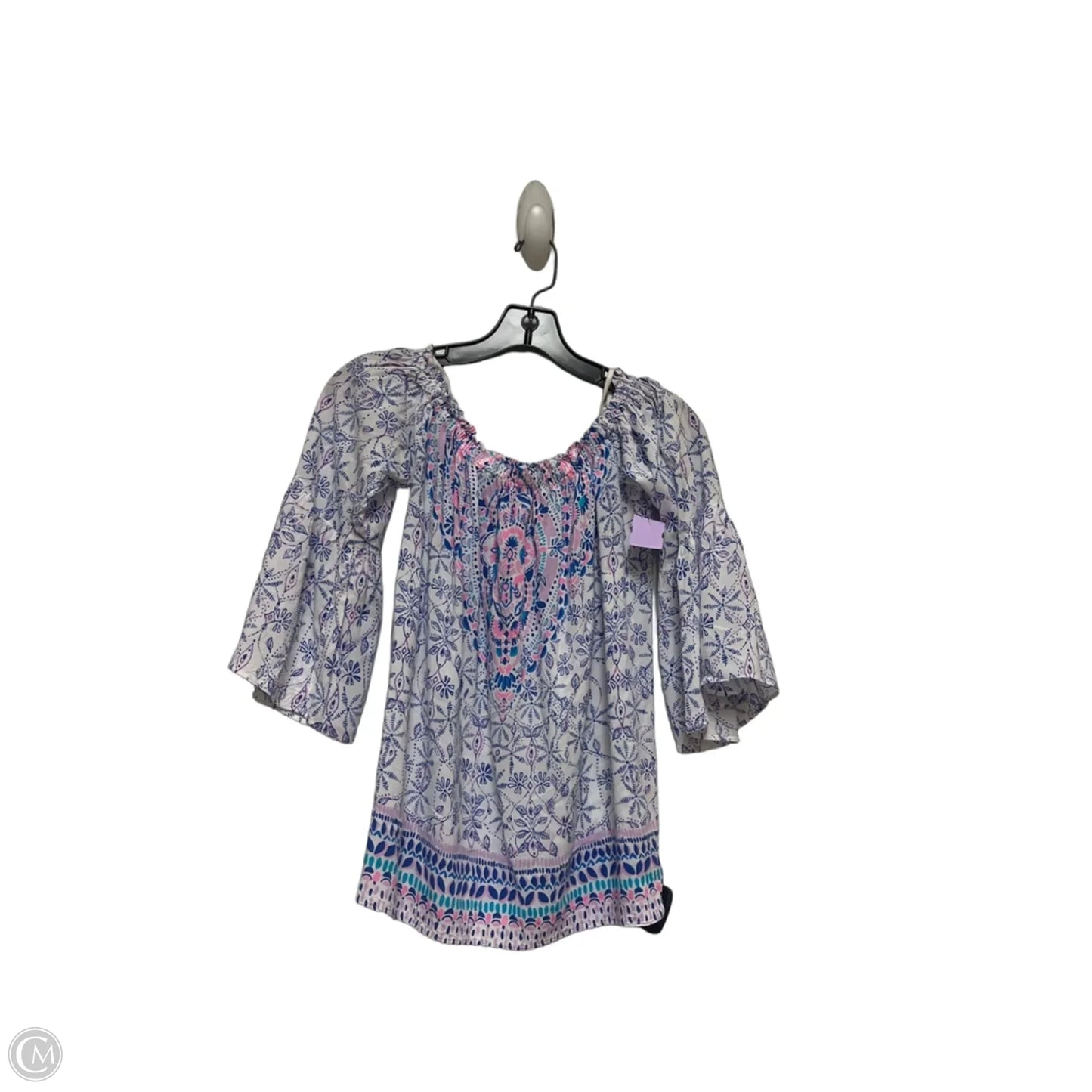 Top Short Sleeve Designer By Lilly Pulitzer In Blue & Pink, Size: Xxs