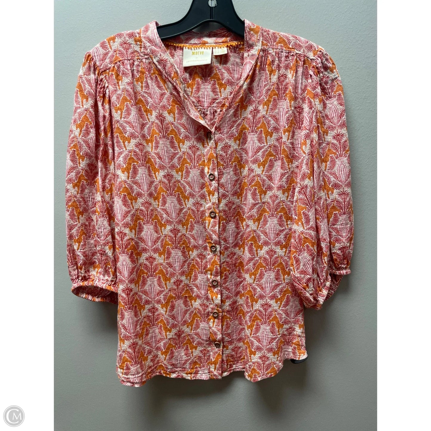 Top Short Sleeve By Maeve In Orange & Red, Size: M