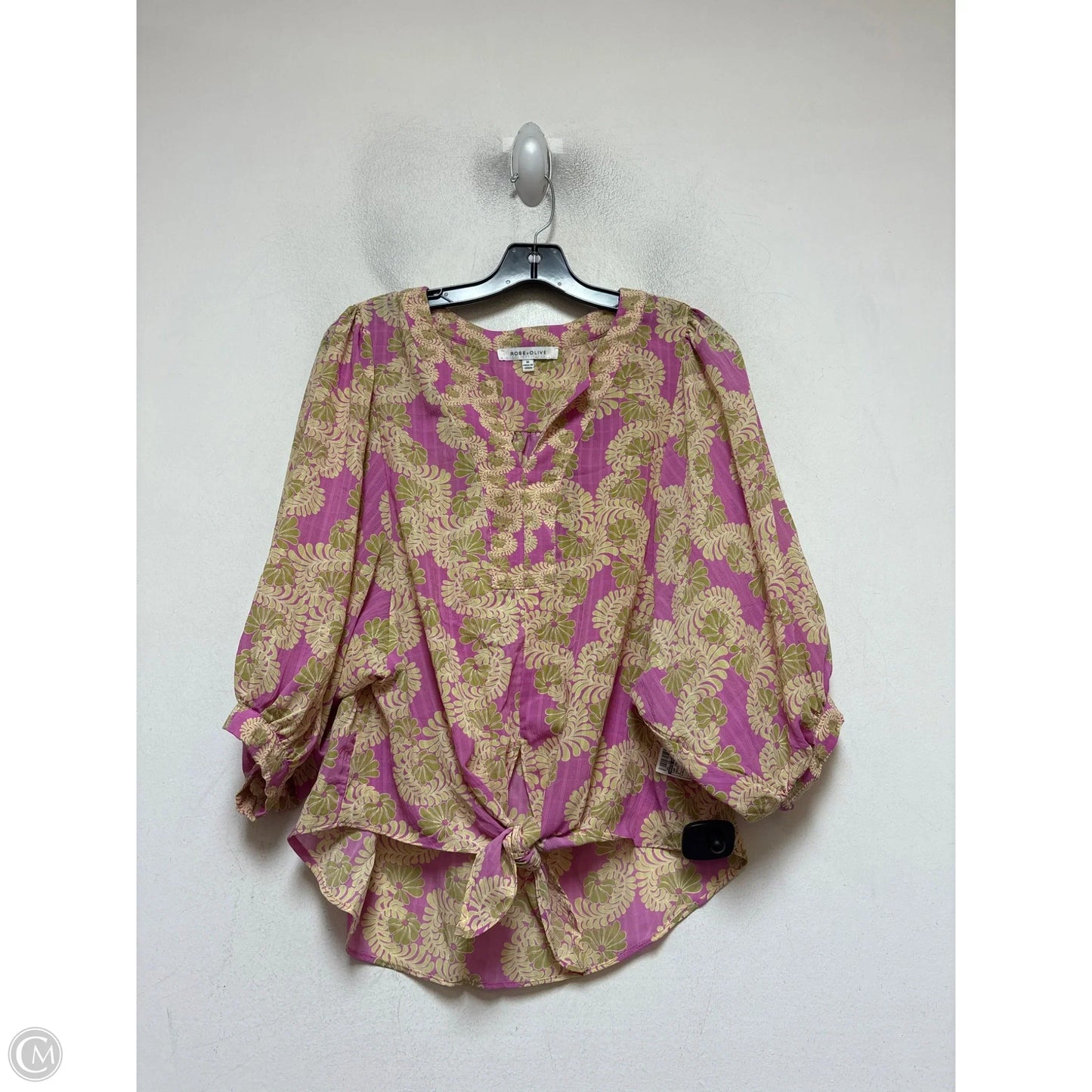 Top Short Sleeve By Rose And Olive In Green & Pink, Size: M
