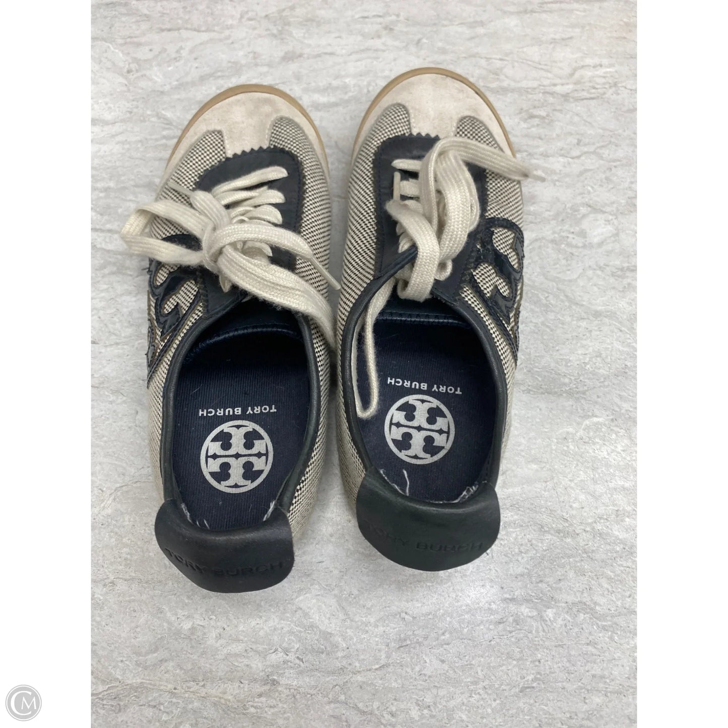 Shoes Designer By Tory Burch In Blue & Cream, Size: 5