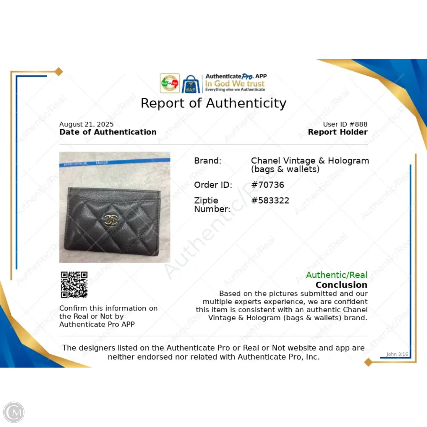 Id/card Holder Luxury Designer By Chanel, Size: Small