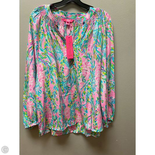 Top Long Sleeve Designer By Lilly Pulitzer In Green & Pink, Size: L
