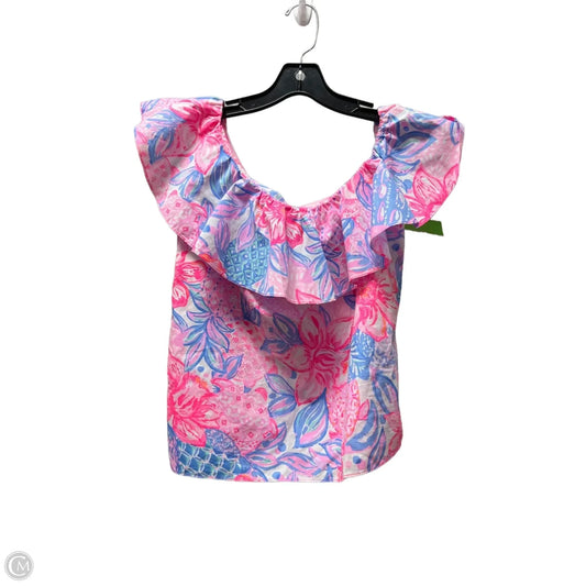 Top Short Sleeve Designer By Lilly Pulitzer In Blue & Pink, Size: Xs