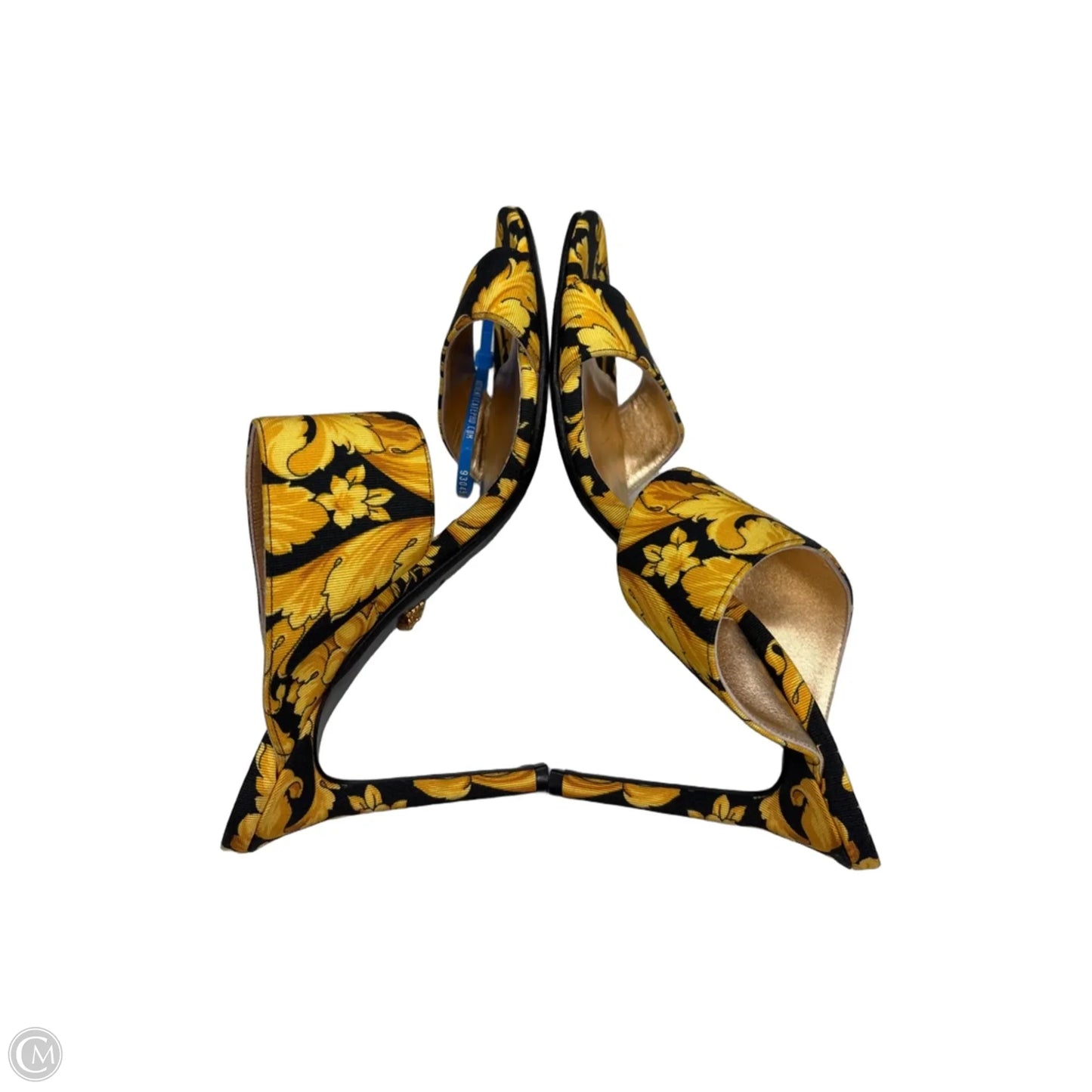 Shoes Luxury Designer By Versace In Black & Yellow, Size: 9