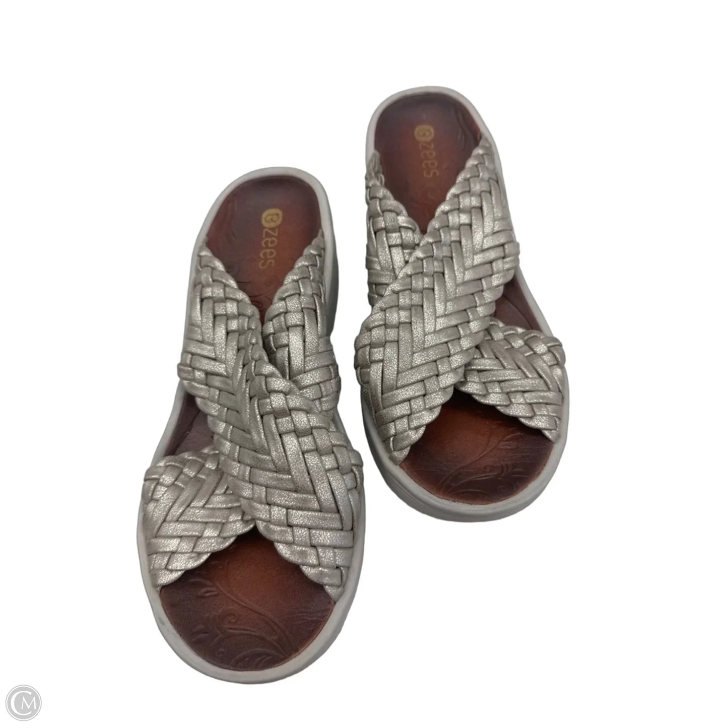 Sandals Heels Wedge By Bzees In Silver, Size: 6