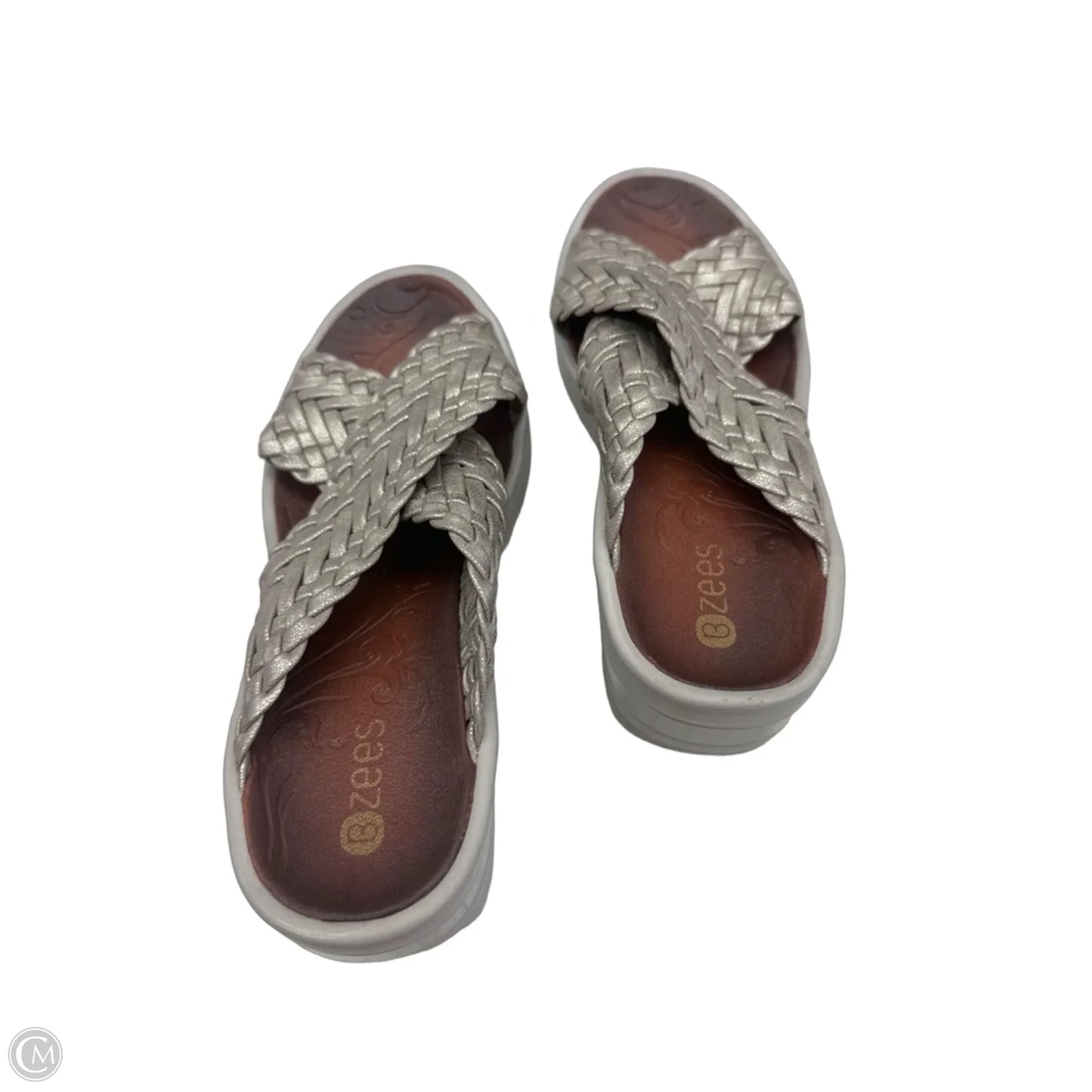 Sandals Heels Wedge By Bzees In Silver, Size: 6