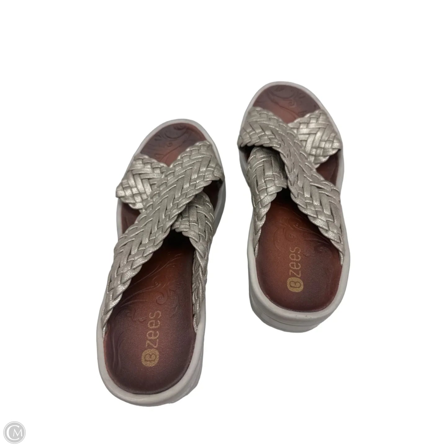 Sandals Heels Wedge By Bzees In Silver, Size: 6