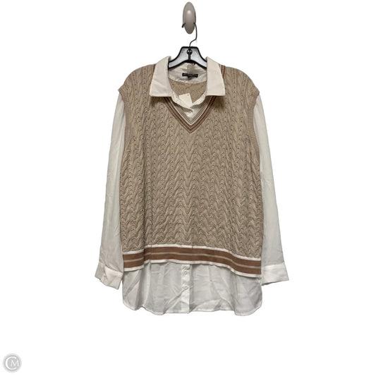 Top Long Sleeve By Adrianna Papell In Tan & White, Size: 2x
