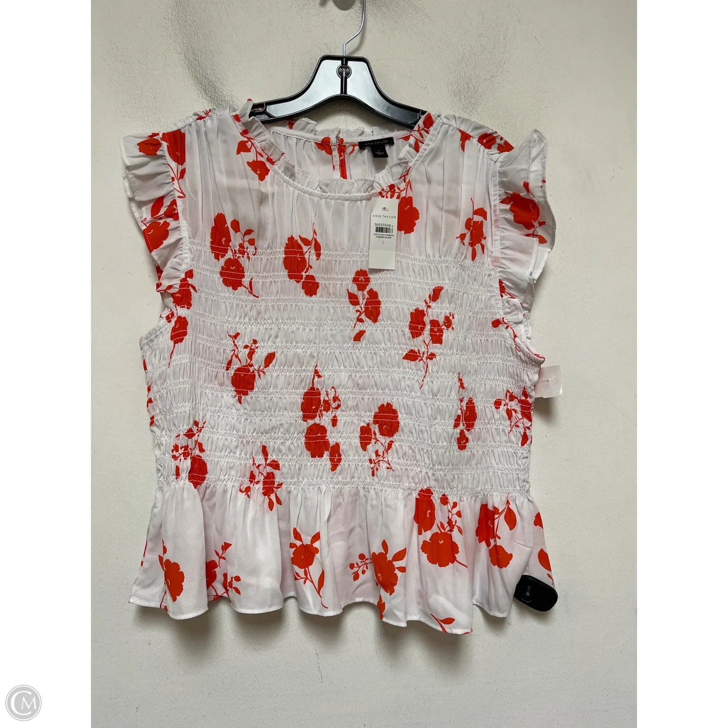 Top Sleeveless By Ann Taylor In Orange & White, Size: L