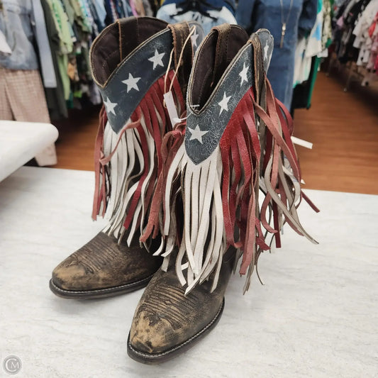 Boots Ankle Flats By Roper In Blue & Red & White, Size: 8.5