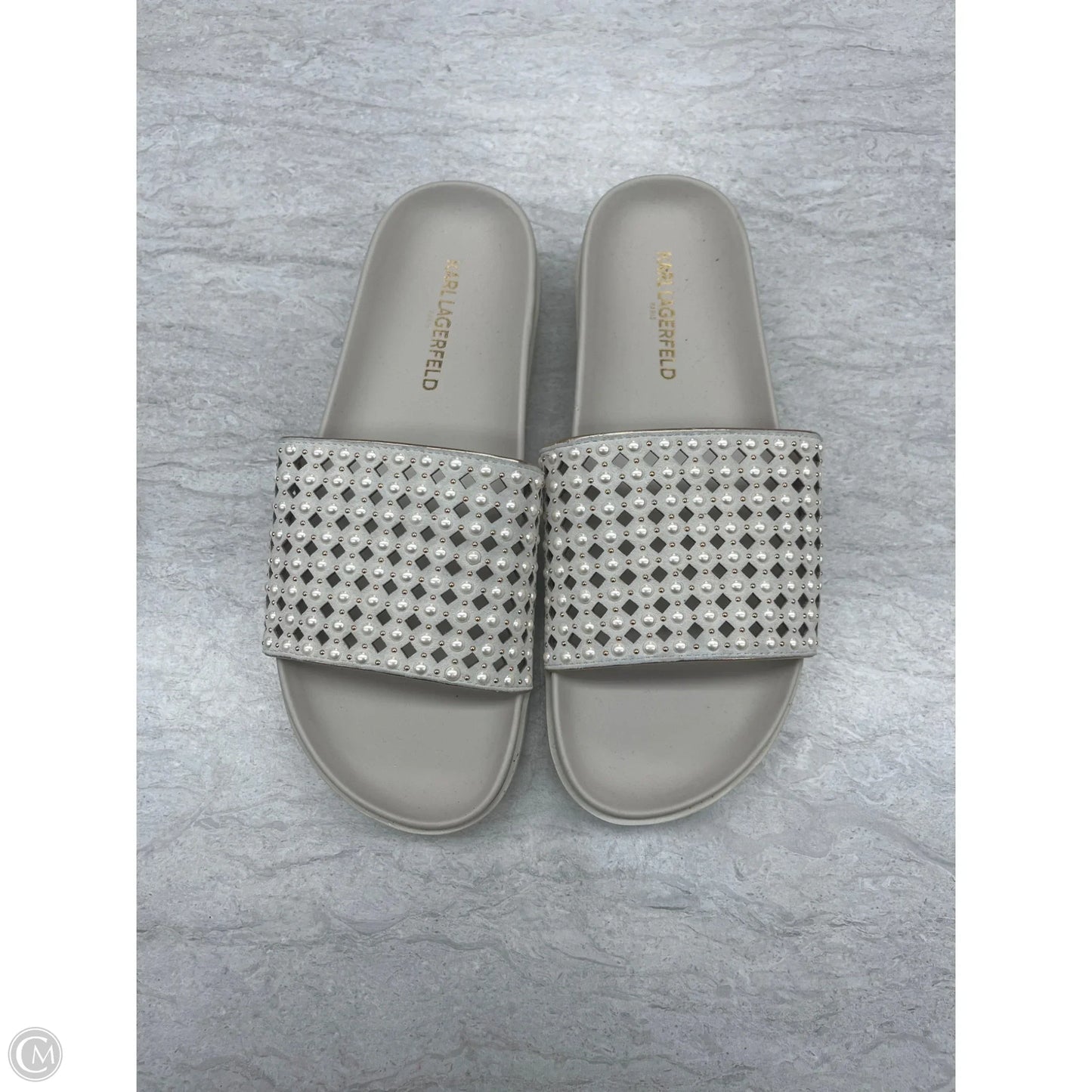 Sandals Designer By Karl Lagerfeld In Grey, Size: 8.5