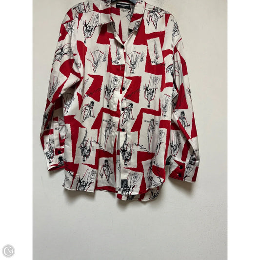 Top Long Sleeve Designer By Karl Lagerfeld In Red & White, Size: M