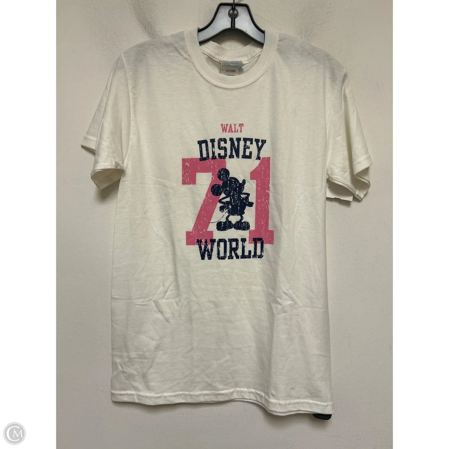Top Short Sleeve Basic By Walt Disney In Pink & White, Size: S