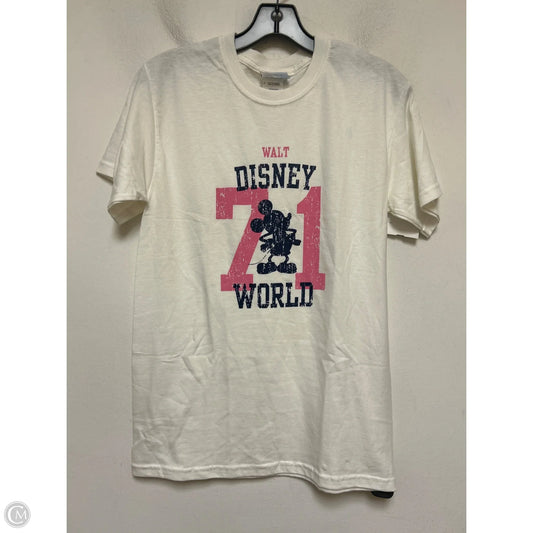 Top Short Sleeve Basic By Walt Disney In Pink & White, Size: S