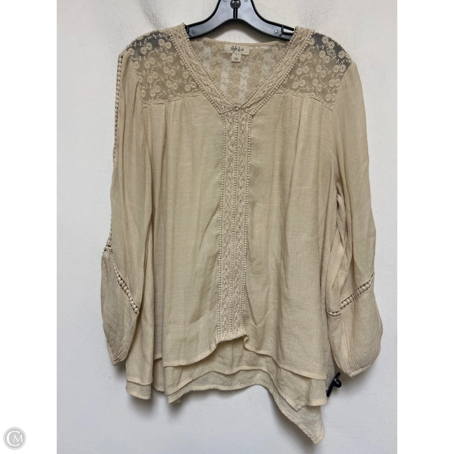 Top Long Sleeve By Style And Company In Tan, Size: L