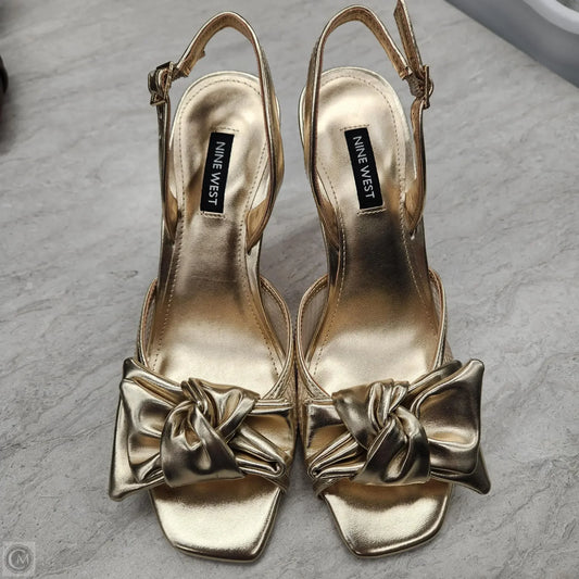 Sandals Heels Stiletto By Nine West In Gold, Size: 7.5