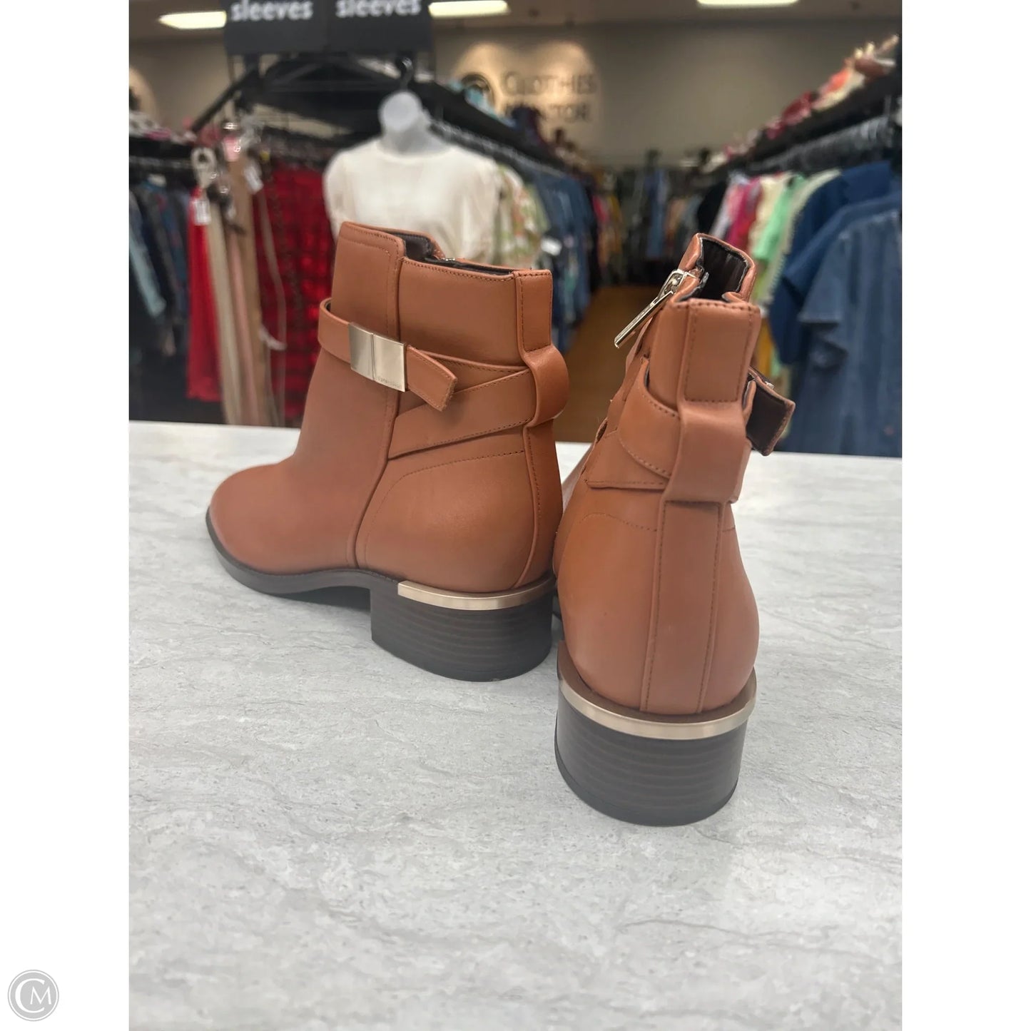 Boots Ankle Flats By Calvin Klein In Tan, Size: 8