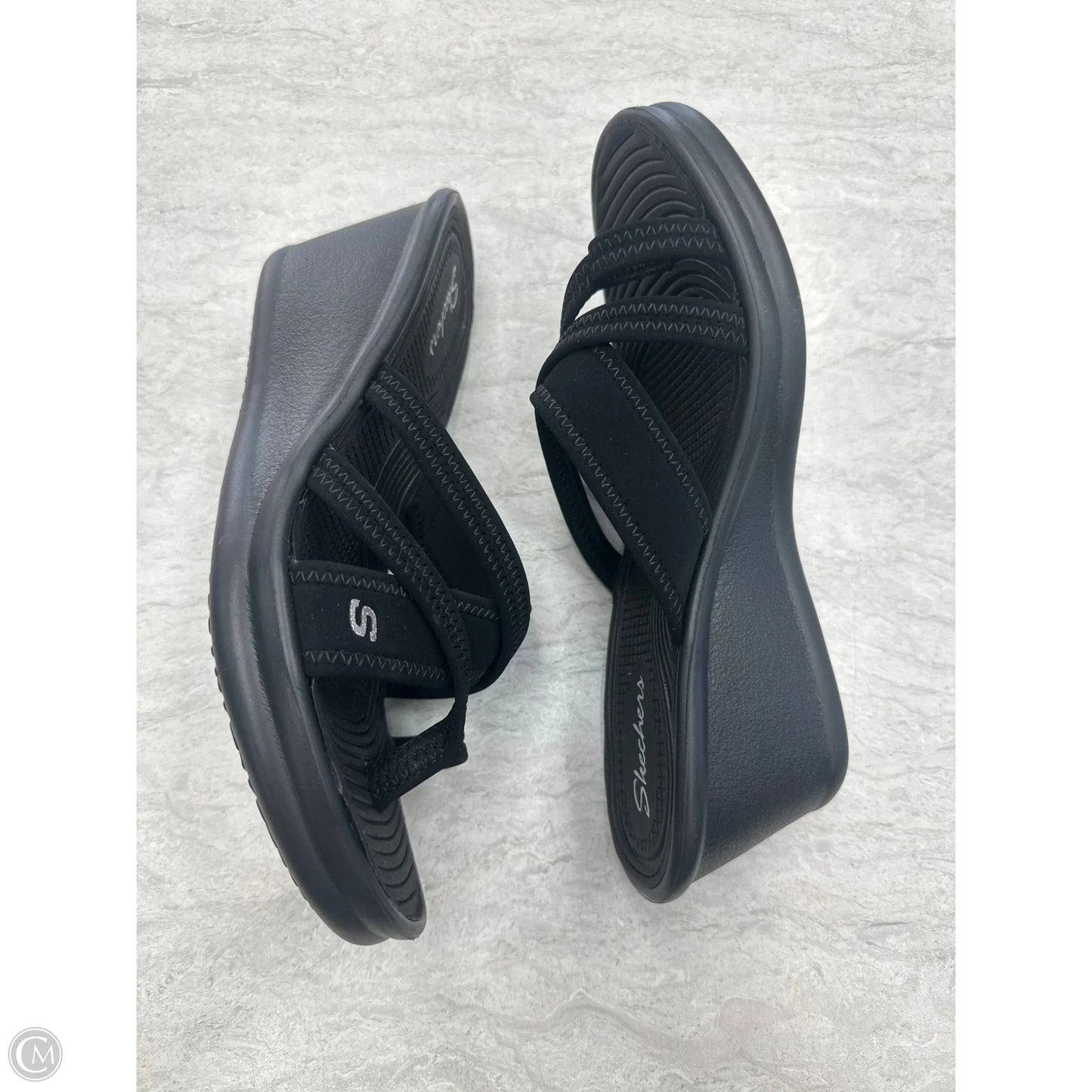 Sandals Heels Wedge By Skechers In Black, Size: 8