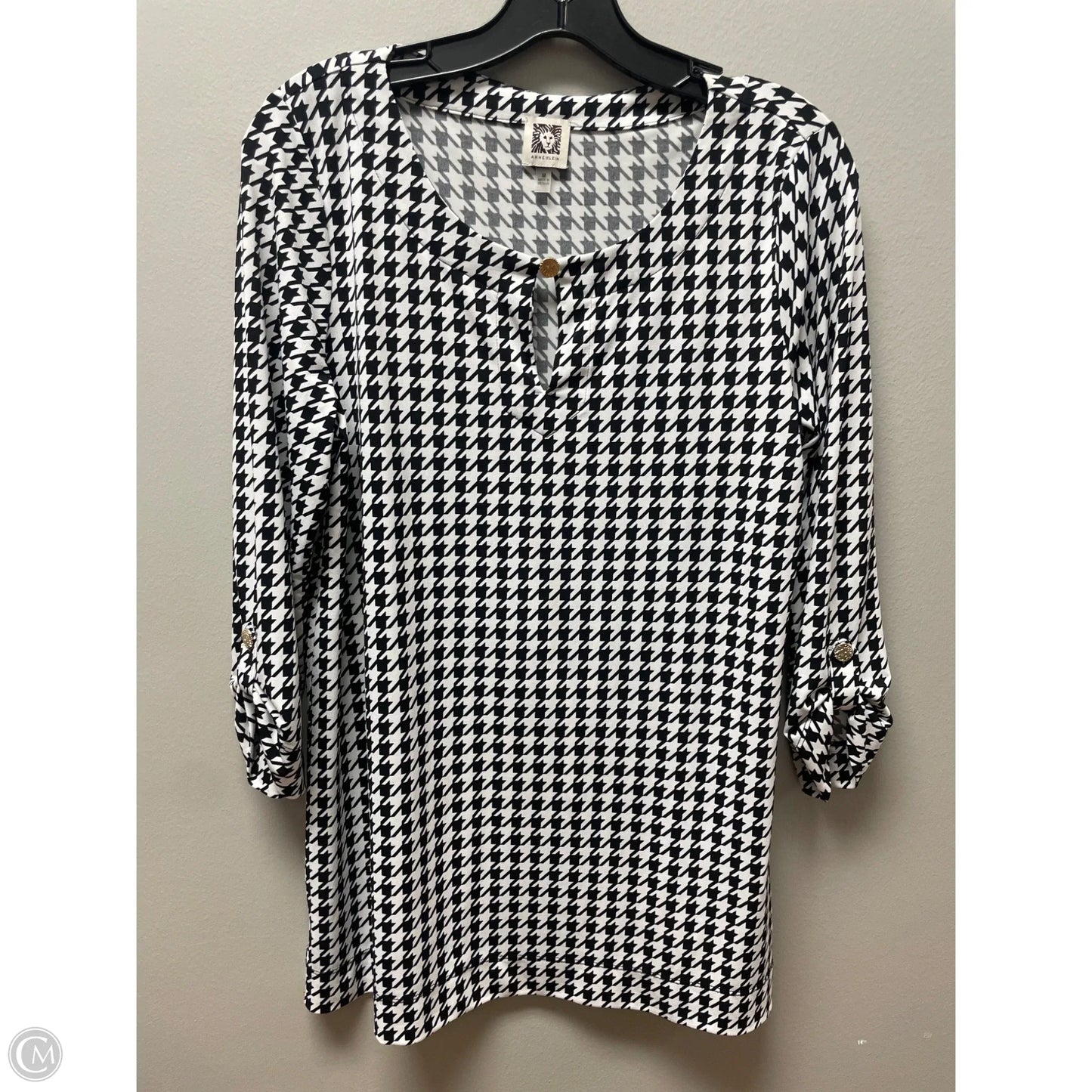 Top Long Sleeve By Anne Klein In Black & White, Size: M