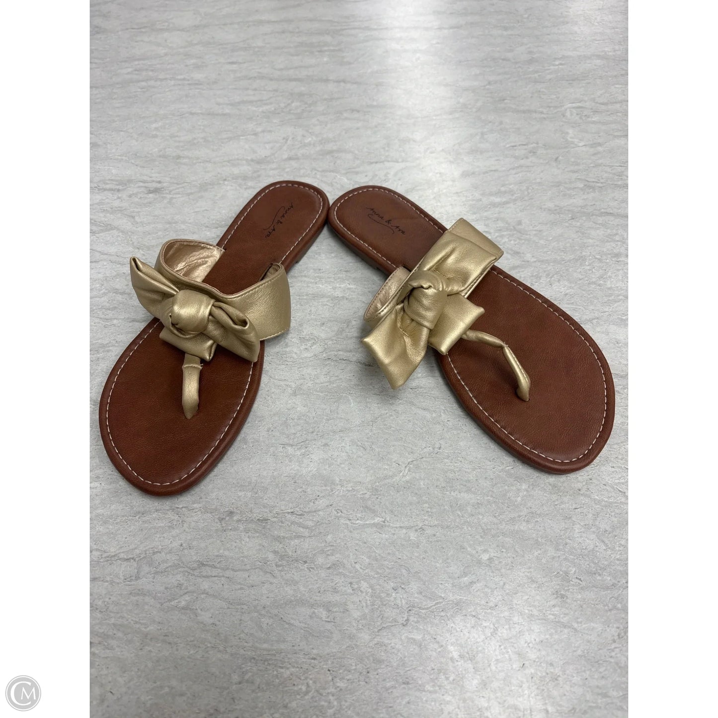 Sandals Flats By Anna & Ava In Brown & Gold, Size: 9