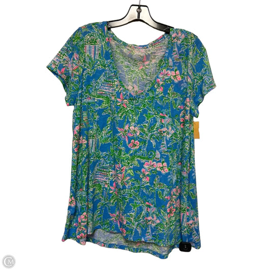 Top Short Sleeve Designer By Lilly Pulitzer In Blue & Green, Size: Xl