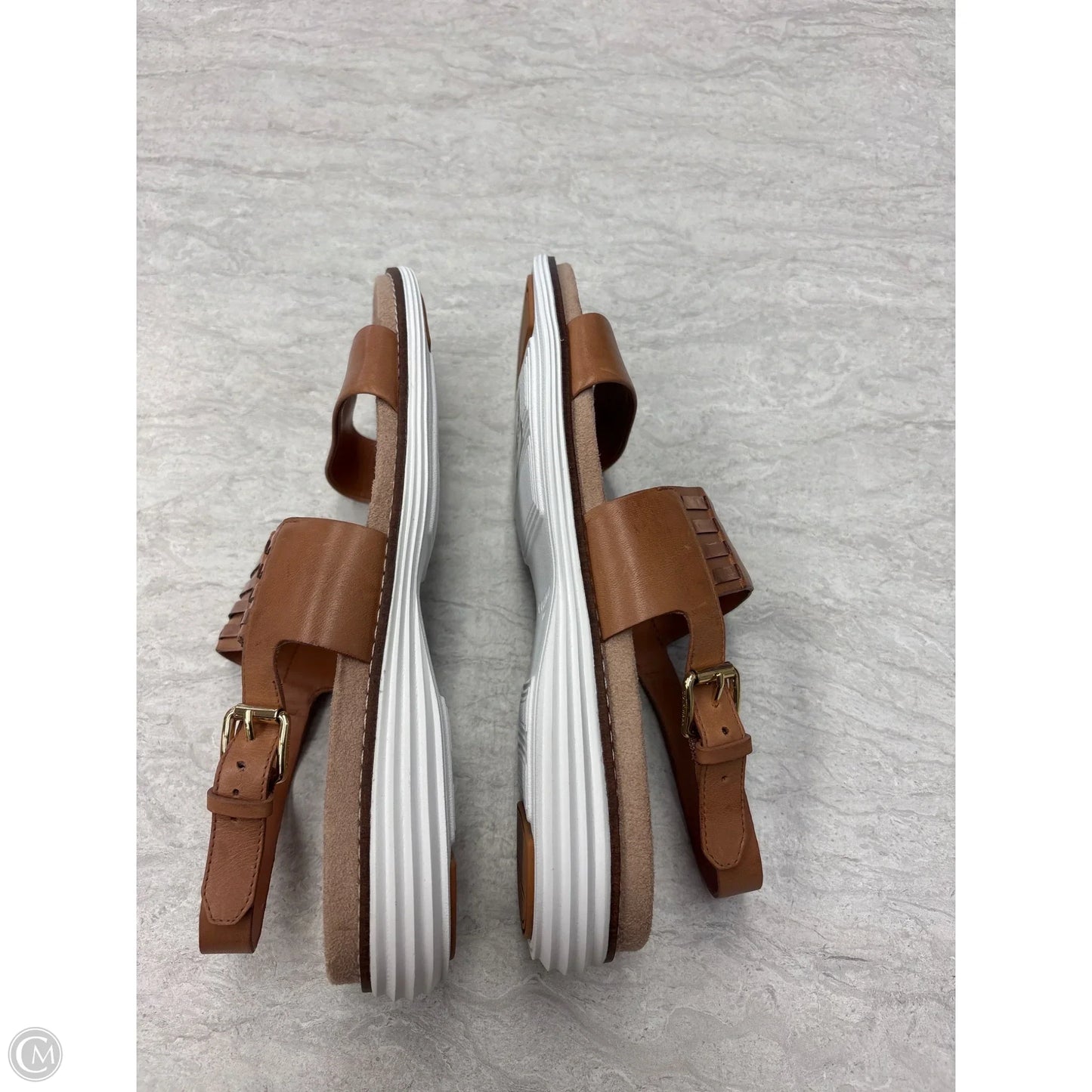 Sandals Flats By Clothes Mentor In Brown & White, Size: 8
